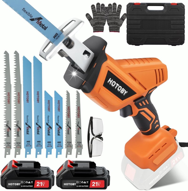 hotoby Reciprocating Saw, Cordless, Electric Reciprocating Saw with 2 Batteries, Includeds 8 Blades Kit, Tool-free Blade Change, Variable Speed, Multi-Purpose, For DIY Wood Metal PVC Cutting (Orange) - Image 1